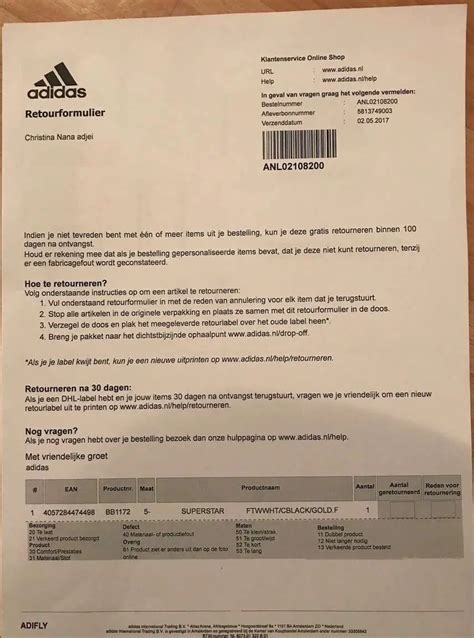 adidas facturen opvragen|Adidas retourzending nl.